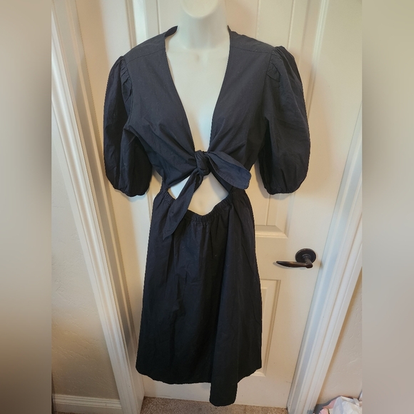 The Drop Women's Black Prisha Cut-Out Poplin Midi Dress | Sz M | NWT - Picture 5 of 11